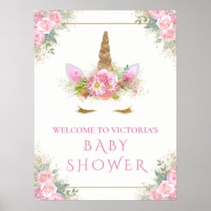 Póster Cartel de bienvenida para baby shower de niña unic