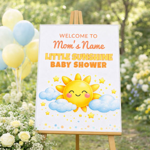 Póster Cartel de bienvenida para baby shower de nubes y e