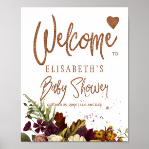 Póster Cartel de bienvenida para baby shower de otoño con