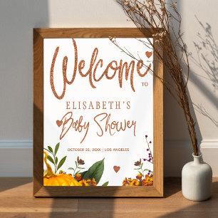 Póster Cartel de bienvenida para baby shower de otoño con