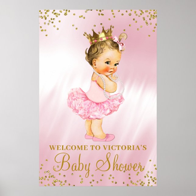 Póster Cartel de bienvenida para baby shower de Princesa  (Frente)