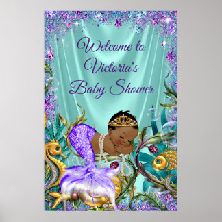 Póster Cartel de bienvenida para baby shower de sirena af