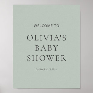 Póster Cartel de bienvenida para baby shower en verde sal
