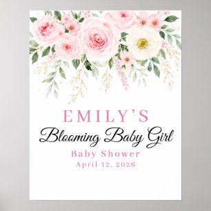 Póster Cartel de Bienvenida para Baby Shower Floral Bloom