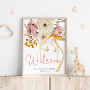 Póster Cartel de bienvenida para baby shower floral de ot