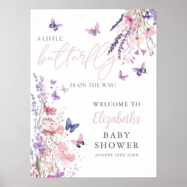 Póster Cartel de bienvenida para baby shower floral de un (Frente)