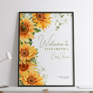 Póster Cartel de bienvenida para baby shower floral elega