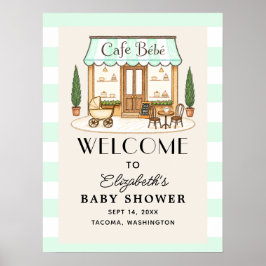 Póster Cartel de bienvenida para baby shower French Cafe