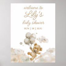 Cartel de bienvenida para baby shower neutral Bear