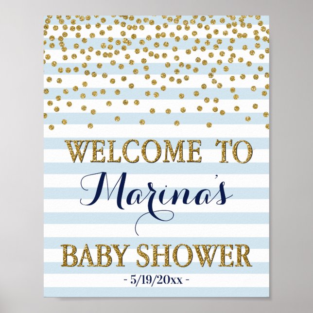 Póster Cartel de Bienvenida para Baby Shower Niño Azul y  (Frente)