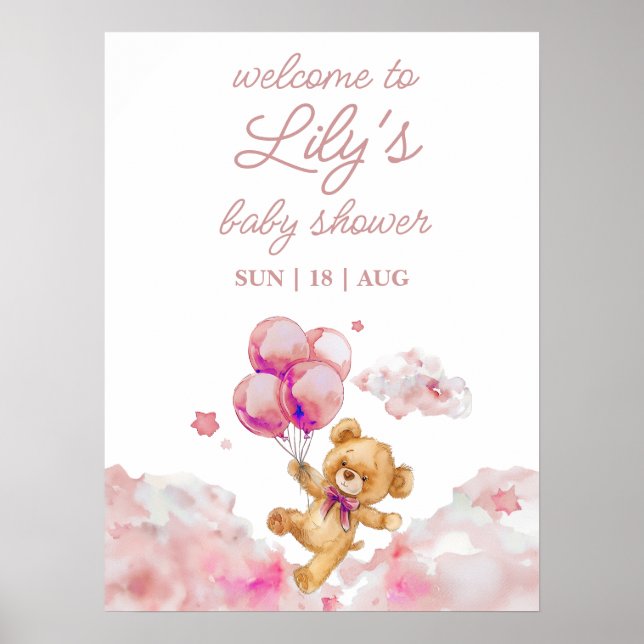 Póster Cartel de bienvenida para baby shower rosa 'Apenas (Frente)