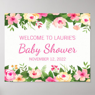 Póster Cartel de Bienvenida para Baby Shower Rosas y Flor