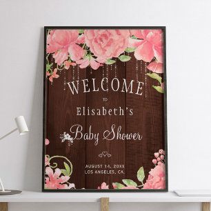 Póster Cartel de bienvenida para baby shower rústico chic