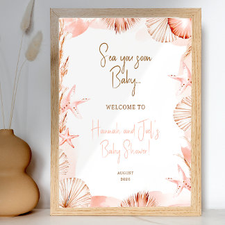 Póster Cartel de Bienvenida para Baby Shower Sea You Soon