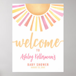 Póster Cartel de Bienvenida para Baby Shower Sol Rosado B