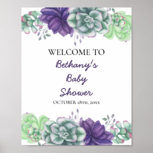 Póster Cartel de Bienvenida para Baby Shower - Suculentas
