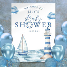 Cartel de bienvenida para baby shower tema mariner