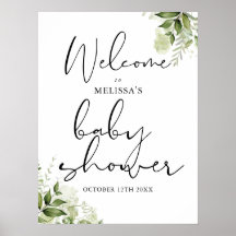 Cartel de bienvenida para baby shower verde neutra