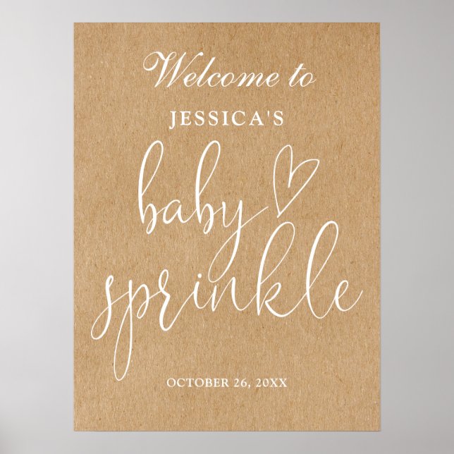 Póster Cartel de bienvenida para baby sprinkle rústico y  (Frente)