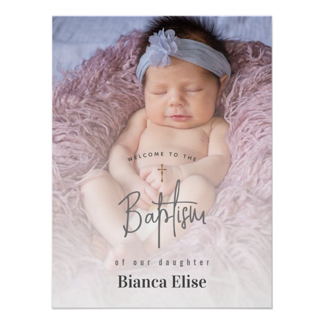 Póster Cartel de bienvenida para bautizo con foto de bebé (Anverso)