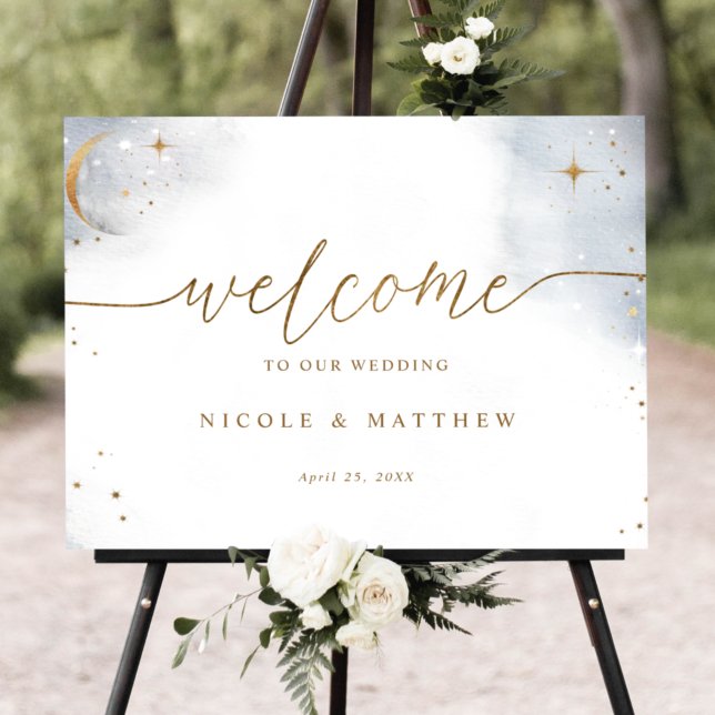 Póster Cartel de bienvenida para boda celestial elegante (Subido por el creador)