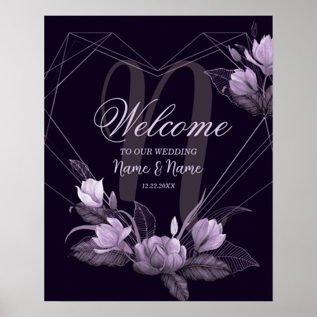 Póster Cartel de bienvenida para boda con marco floral vi (Frente)