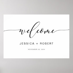 Póster Cartel de bienvenida para boda de caligrafía rústi