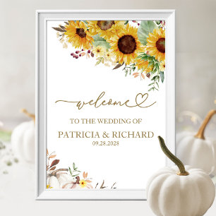 Póster Cartel de bienvenida para boda de girasoles y cala