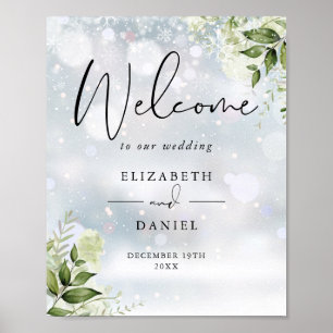 Póster Cartel de bienvenida para boda de invierno con veg