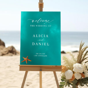 Póster Cartel de bienvenida para boda de verano en la pla