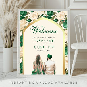 Póster Cartel de bienvenida para boda Emerald Floral Anan