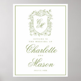 Póster Cartel de bienvenida para boda en jardín con crest