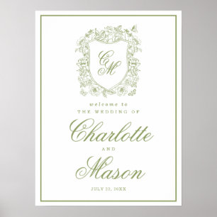 Póster Cartel de bienvenida para boda en jardín con crest