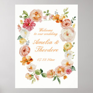 Póster Cartel de bienvenida para boda en jardín de ranúnc