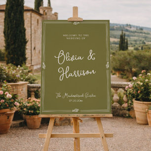 Póster Cartel de bienvenida para boda formal en verde oli