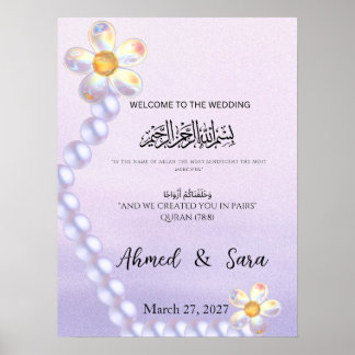 Póster Cartel de bienvenida para boda islámica con flor d