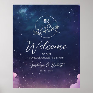 Póster Cartel de Bienvenida para Boda Nocturna con Estrel