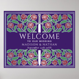 Póster Cartel de bienvenida para boda real floral platead