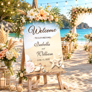 Póster Cartel de bienvenida para boda tropical de playa c