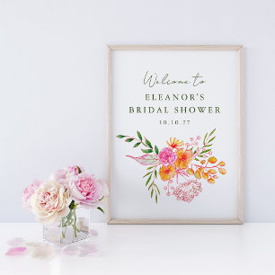 Póster Cartel de bienvenida para Bridal Shower floral nar