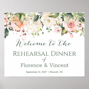 Póster Cartel de bienvenida para cena de ensayo floral co