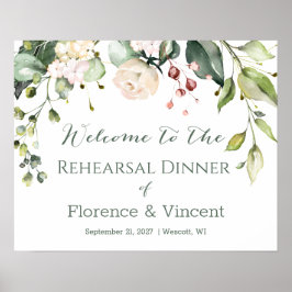 Póster Cartel de bienvenida para cena de ensayo floral y 