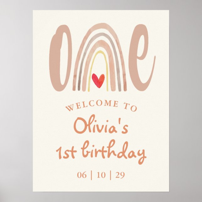 Póster Cartel de bienvenida para cumpleaños número 1 Boho (Frente)
