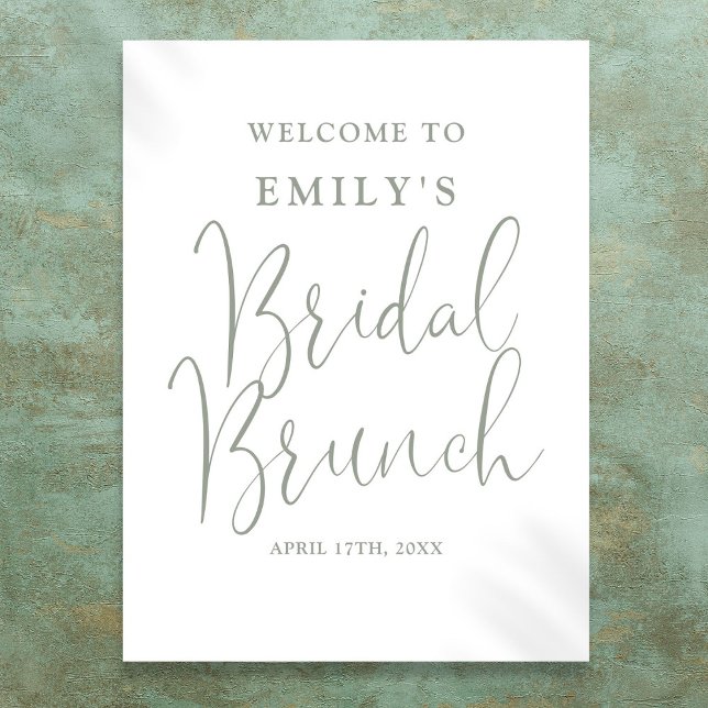 Póster Cartel de bienvenida para desayuno nupcial con let (Sage Green Script Bridal Brunch Welcome Sign)