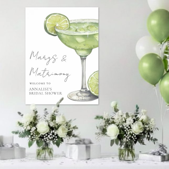 Póster Cartel de bienvenida para despedida de soltera con (Margarita Bridal Shower Welcome Sign )
