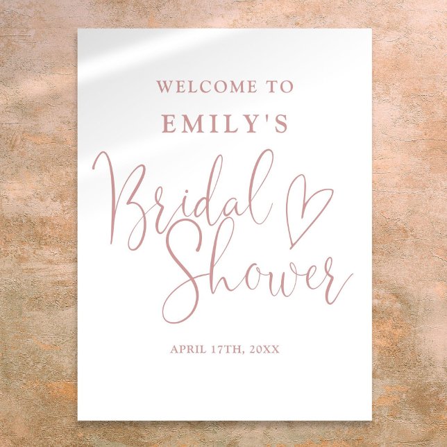 Póster Cartel de bienvenida para despedida de soltera en  (Dusty Rose Pink Script Bridal Shower Welcome Sign)
