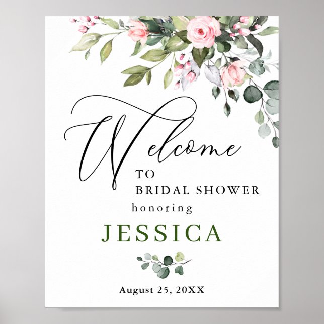 Póster Cartel de bienvenida para ducha de novia con eucal (Frente)