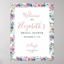Cartel de bienvenida para ducha de novia con flore