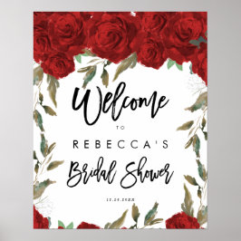 Póster cartel de bienvenida para ducha de novia con rosas