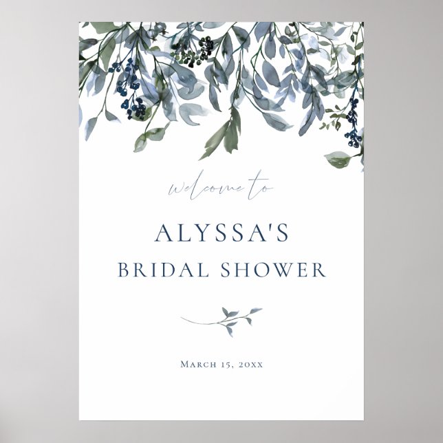 Póster Cartel de bienvenida para ducha de novia floral az (Frente)